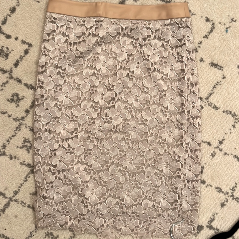 Lace skirt with leather belt trim